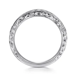 Online Gabriel & Co. Tienne - Vintage Inspired 14K White Gold Curved Channel Set Diamond Wedding Band with Engraving - 0.25 ct