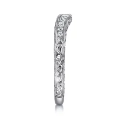 Online Gabriel & Co. Tienne - Vintage Inspired 14K White Gold Curved Channel Set Diamond Wedding Band with Engraving - 0.25 ct