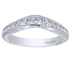 Discount Gabriel & Co. Tienne - Vintage Inspired 14K White Gold Micro Pave Curved and Channel Set Diamond Wedding Band with Engraving - 0.5 ct