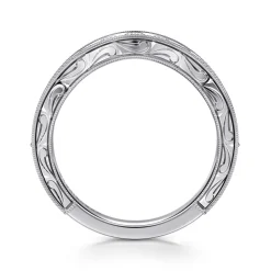 Discount Gabriel & Co. Tienne - Vintage Inspired 14K White Gold Micro Pave Curved and Channel Set Diamond Wedding Band with Engraving - 0.5 ct