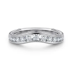 Discount Gabriel & Co. Tienne - Vintage Inspired 14K White Gold Micro Pave Curved and Channel Set Diamond Wedding Band with Engraving - 0.5 ct