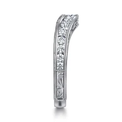 Discount Gabriel & Co. Tienne - Vintage Inspired 14K White Gold Micro Pave Curved and Channel Set Diamond Wedding Band with Engraving - 0.5 ct