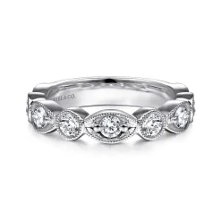 Sale Gabriel & Co. Toronto - 14K White Gold Marquise and Round Diamond Anniversary Band - 0.75 ct
