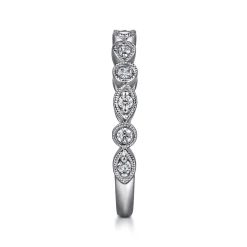 New Gabriel & Co. Toronto - Vintage Inspired 14K White Gold Marquise and Round Station Diamond Anniversary Band - 0.25 ct