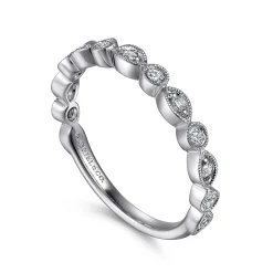 New Gabriel & Co. Toronto - Vintage Inspired 14K White Gold Marquise and Round Station Diamond Anniversary Band - 0.25 ct