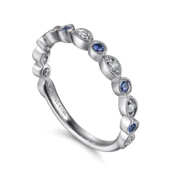 Online Gabriel & Co. Toronto - Vintage Inspired 14K White Gold Marquise and Round Station Diamond and Sapphire Anniversary Band - 0.11 ct