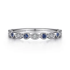 Online Gabriel & Co. Toronto - Vintage Inspired 14K White Gold Marquise and Round Station Diamond and Sapphire Anniversary Band - 0.11 ct