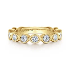 New Gabriel & Co. Toronto - Vintage Inspired 14K Yellow Marquise and Round Station Diamond Anniversary Band - 1 ct