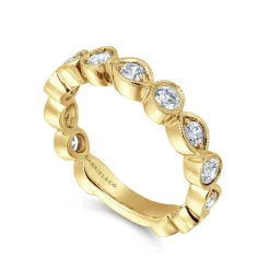 New Gabriel & Co. Toronto - Vintage Inspired 14K Yellow Marquise and Round Station Diamond Anniversary Band - 1 ct