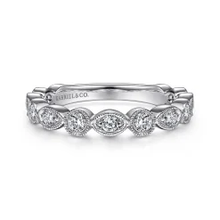 Clearance Gabriel & Co. Toronto - Vintage Inspired Platinum Marquise and Round Station Diamond Anniversary Band - 0.5 ct