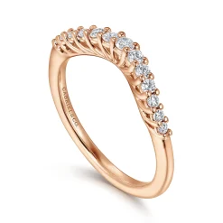 Discount Gabriel & Co. Toulon - Curved 14K Rose Gold Shared Prong Diamond Wedding Band - 0.25 ct