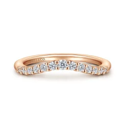 Discount Gabriel & Co. Toulon - Curved 14K Rose Gold Shared Prong Diamond Wedding Band - 0.25 ct