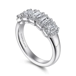 Hot Gabriel & Co. Troy - 14K White Gold Emerald Cut and Round Diamond Halo Station Anniversary Band - 2.25 ct