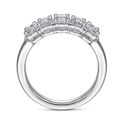 Hot Gabriel & Co. Troy - 14K White Gold Emerald Cut and Round Diamond Halo Station Anniversary Band - 2.25 ct