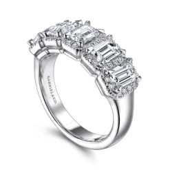 Sale Gabriel & Co. Troy - 14K White Gold Emerald Cut and Round Diamond Halo Station Anniversary Band - 1.86 ct
