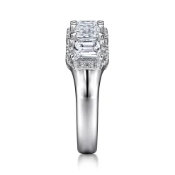 Sale Gabriel & Co. Troy - 14K White Gold Emerald Cut and Round Diamond Halo Station Anniversary Band - 1.86 ct