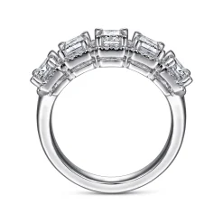 Sale Gabriel & Co. Troy - 14K White Gold Emerald Cut and Round Diamond Halo Station Anniversary Band - 0.9 ct