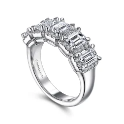 Sale Gabriel & Co. Troy - 14K White Gold Emerald Cut and Round Diamond Halo Station Anniversary Band - 0.9 ct