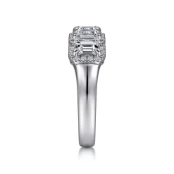 Sale Gabriel & Co. Troy - 14K White Gold Emerald Cut and Round Diamond Halo Station Anniversary Band - 1.4 ct