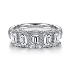 Sale Gabriel & Co. Troy - 14K White Gold Emerald Cut and Round Diamond Halo Station Anniversary Band - 1.4 ct