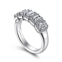 Sale Gabriel & Co. Troy - 14K White Gold Emerald Cut and Round Diamond Halo Station Anniversary Band - 1.4 ct