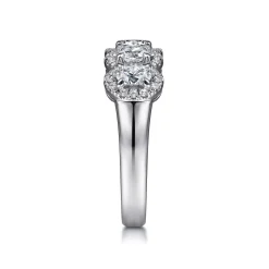 Hot Gabriel & Co. Troy - 14K White Gold Oval and Round Diamond Halo Station Anniversary Band - 0.95 ct