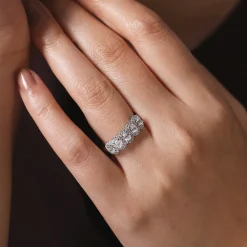 Hot Gabriel & Co. Troy - 14K White Gold Oval and Round Diamond Halo Station Anniversary Band - 0.95 ct