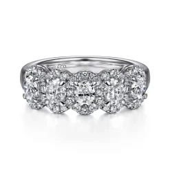 Hot Gabriel & Co. Troy - 14K White Gold Oval and Round Diamond Halo Station Anniversary Band - 0.95 ct
