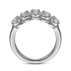 Hot Gabriel & Co. Troy - 14K White Gold Oval and Round Diamond Halo Station Anniversary Band - 0.95 ct