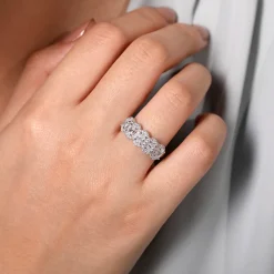 Outlet Gabriel & Co. Troy - 14K White Gold Oval and Round Diamond Halo Station Anniversary Band - 1.5 ct