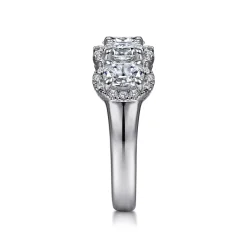 Outlet Gabriel & Co. Troy - 14K White Gold Oval and Round Diamond Halo Station Anniversary Band - 1.5 ct