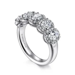 Outlet Gabriel & Co. Troy - 14K White Gold Oval and Round Diamond Halo Station Anniversary Band - 1.5 ct