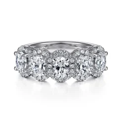 Outlet Gabriel & Co. Troy - 14K White Gold Oval and Round Diamond Halo Station Anniversary Band - 1.5 ct