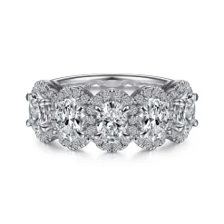 Online Gabriel & Co. Troy - 14K White Gold Oval and Round Diamond Halo Station Anniversary Band - 1.9 ct