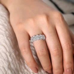 Online Gabriel & Co. Troy - 14K White Gold Oval and Round Diamond Halo Station Anniversary Band - 1.9 ct