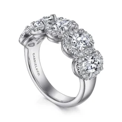 Sale Gabriel & Co. Troy - 14K White Gold Oval and Round Diamond Halo Station Anniversary Band - 2.35 ct