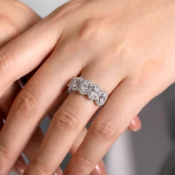 Sale Gabriel & Co. Troy - 14K White Gold Oval and Round Diamond Halo Station Anniversary Band - 2.35 ct