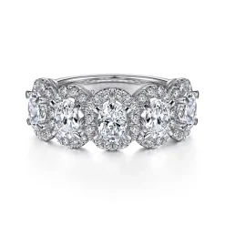 Sale Gabriel & Co. Troy - 14K White Gold Oval and Round Diamond Halo Station Anniversary Band - 2.35 ct