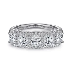 Clearance Gabriel & Co. Troy - 14K White Gold Radiant Cut and Round Diamond Halo Station Anniversary Band - 1.25 ct