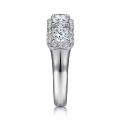 Clearance Gabriel & Co. Troy - 14K White Gold Radiant Cut and Round Diamond Halo Station Anniversary Band - 1.25 ct
