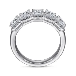 Clearance Gabriel & Co. Troy - 14K White Gold Radiant Cut and Round Diamond Halo Station Anniversary Band - 1.25 ct