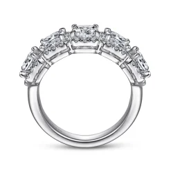 New Gabriel & Co. Troy - 14K White Gold Radiant Cut and Round Diamond Halo Station Anniversary Band - 2.36 ct