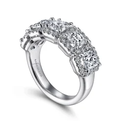 New Gabriel & Co. Troy - 14K White Gold Radiant Cut and Round Diamond Halo Station Anniversary Band - 2.36 ct