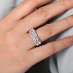 New Gabriel & Co. Troy - 14K White Gold Radiant Cut and Round Diamond Halo Station Anniversary Band - 2.36 ct