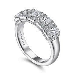 Outlet Gabriel & Co. Troy - 14K White Gold Radiant Cut and Round Diamond Halo Station Anniversary Band - 0.95 ct