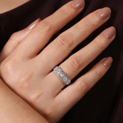 Outlet Gabriel & Co. Troy - 14K White Gold Radiant Cut and Round Diamond Halo Station Anniversary Band - 0.95 ct