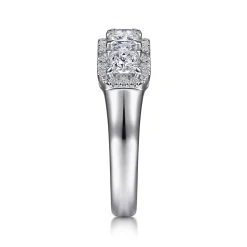 Outlet Gabriel & Co. Troy - 14K White Gold Radiant Cut and Round Diamond Halo Station Anniversary Band - 0.95 ct