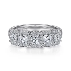 Outlet Gabriel & Co. Troy - 14K White Gold Radiant Cut and Round Diamond Halo Station Anniversary Band - 0.95 ct
