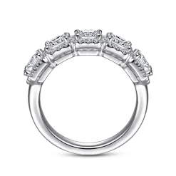 Clearance Gabriel & Co. Troy - 14K White Gold Radiant Cut and Round Diamond Halo Station Anniversary Band - 1.9 ct