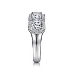 Clearance Gabriel & Co. Troy - 14K White Gold Radiant Cut and Round Diamond Halo Station Anniversary Band - 1.9 ct